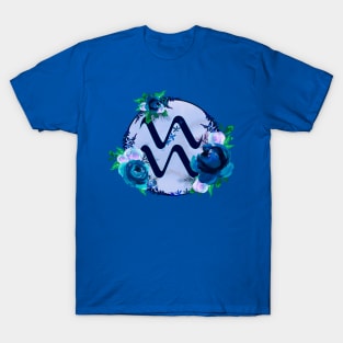 Aquarius Zodiac Horoscope Blue Floral Monogram T-Shirt
